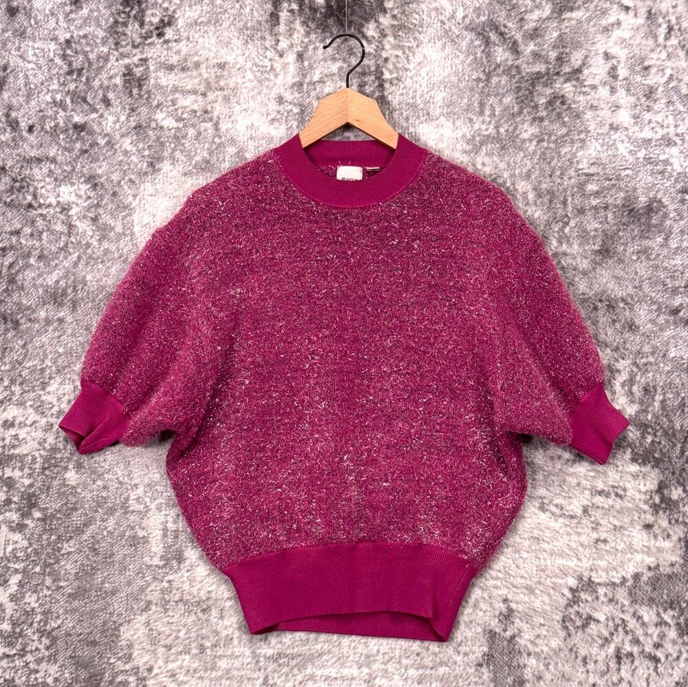 Anthropologie Sweater Small Womens Maeve Violetta Tinsel Metallic Pink